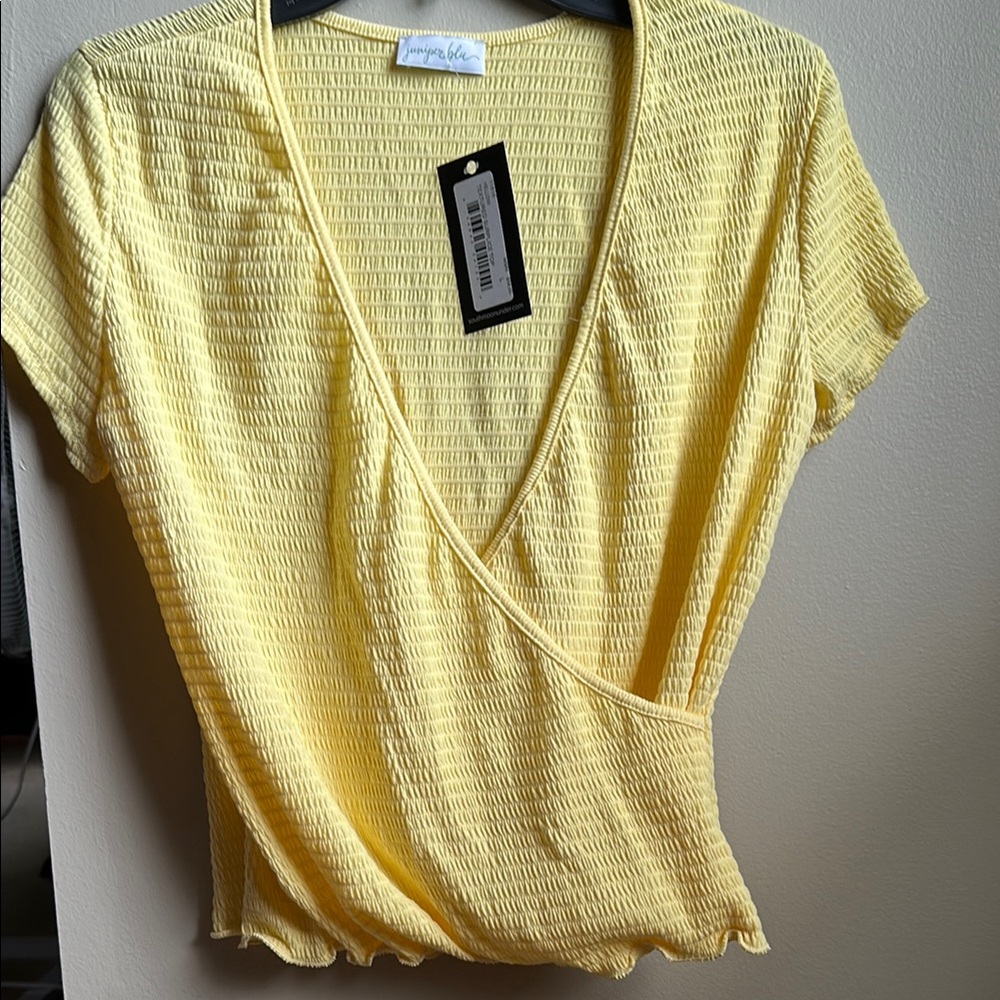 Yellow Ribbed Wrap Blouse